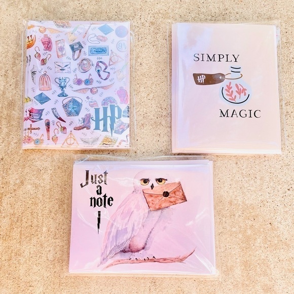 Harry Potter Cards Envelopes Stationary Printed Wand Magic Hedwig 3 Pack NWT - Picture 1 of 9